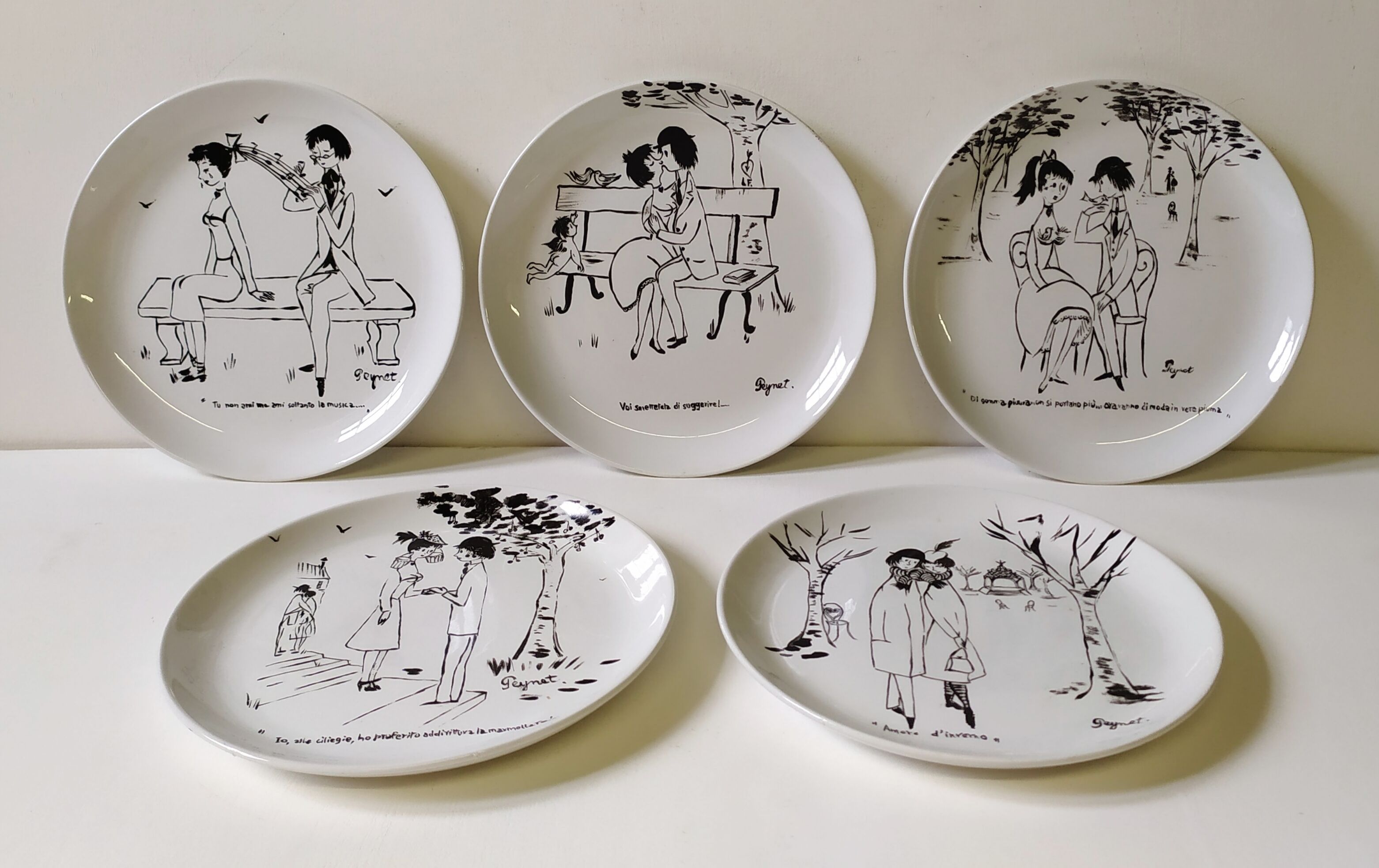Hand-Painted Plates by Raimond Peynet for SCI Laveno, 1960s, Set of 5