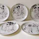 Hand-Painted Plates by Raimond Peynet for SCI Laveno, 1960s, Set of 5