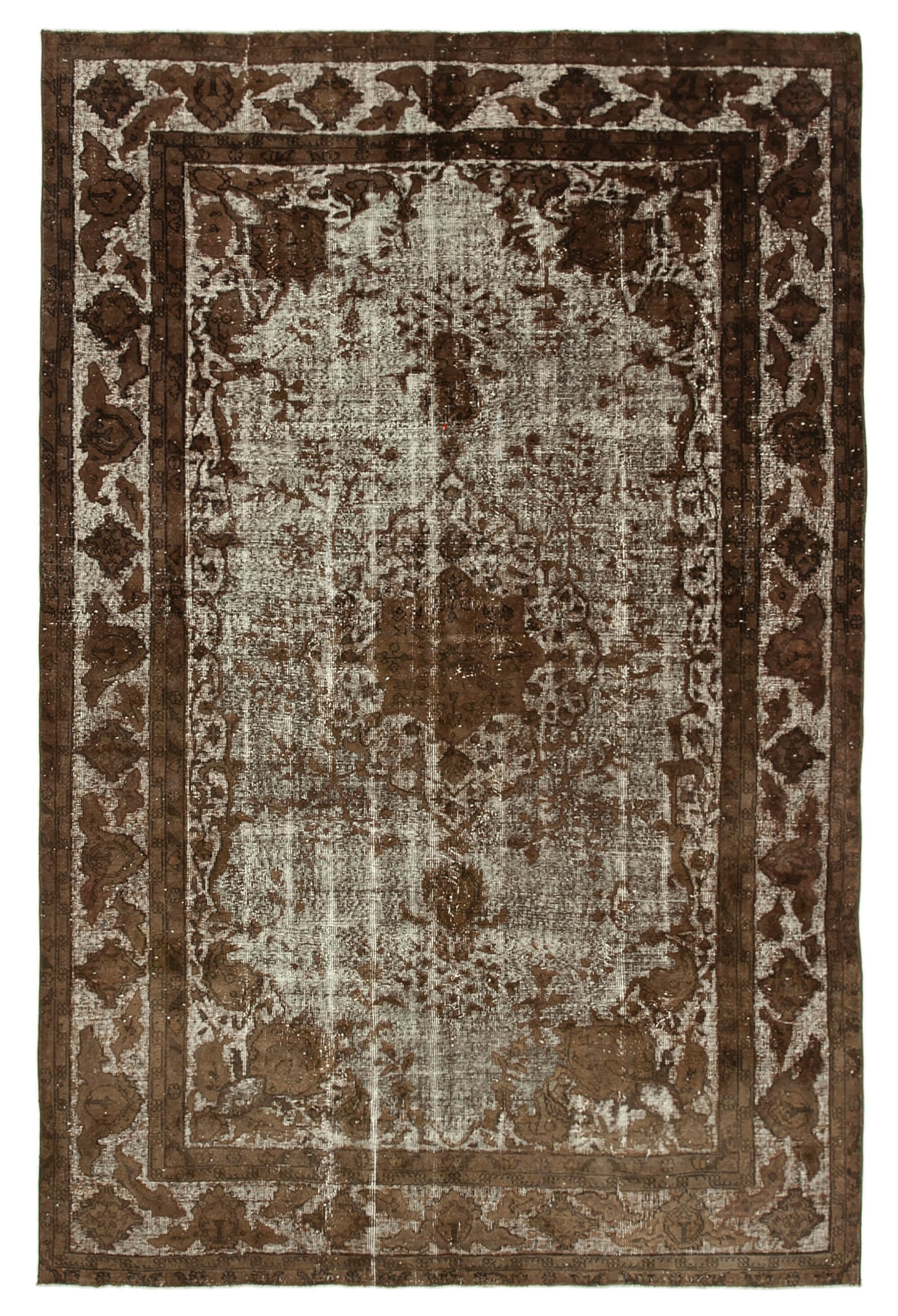 Hand-knotted hi-low pile oriental 1980s 203 cm x 303 cm brown rug