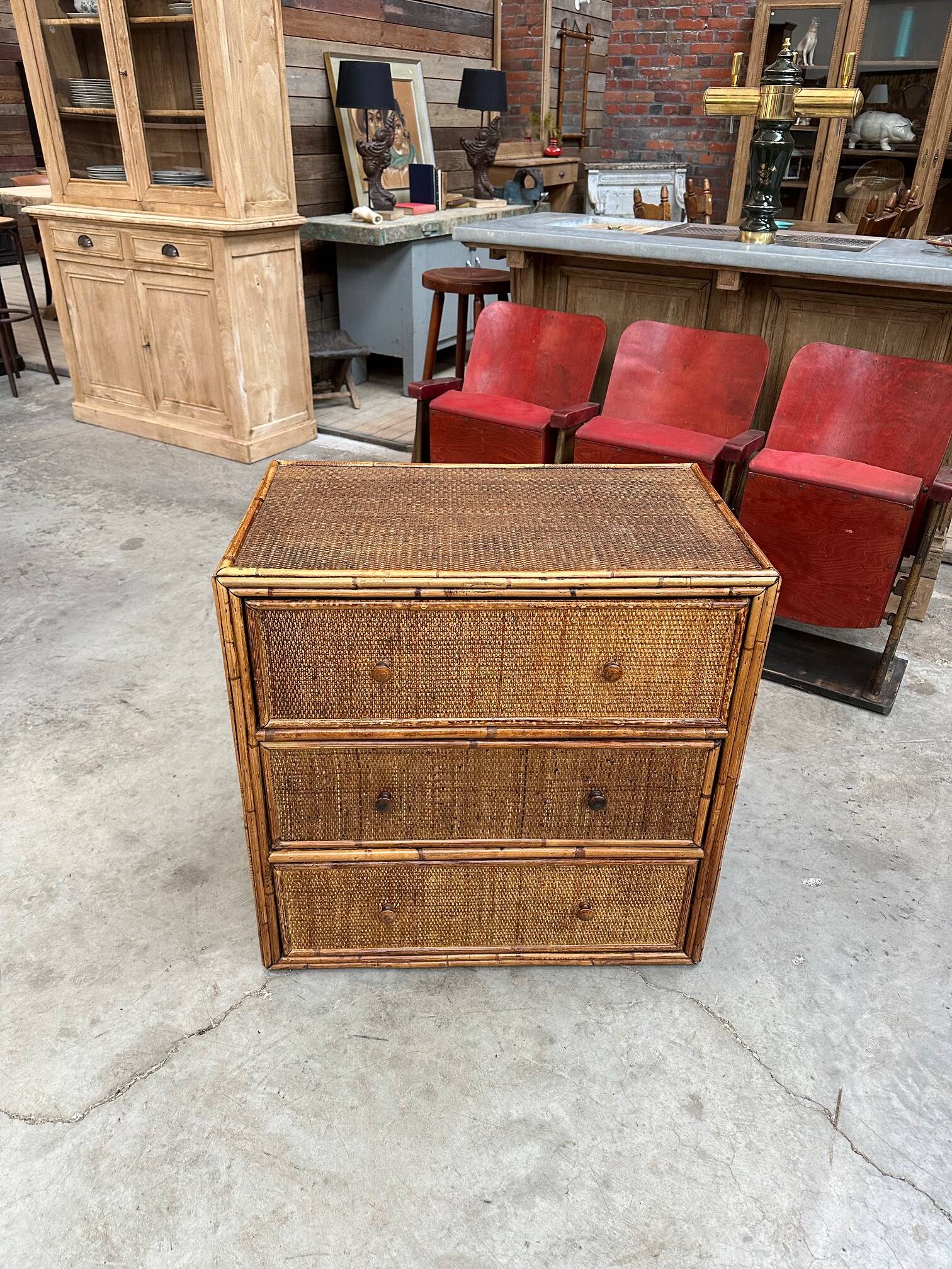 1960s rattan chest of drawers