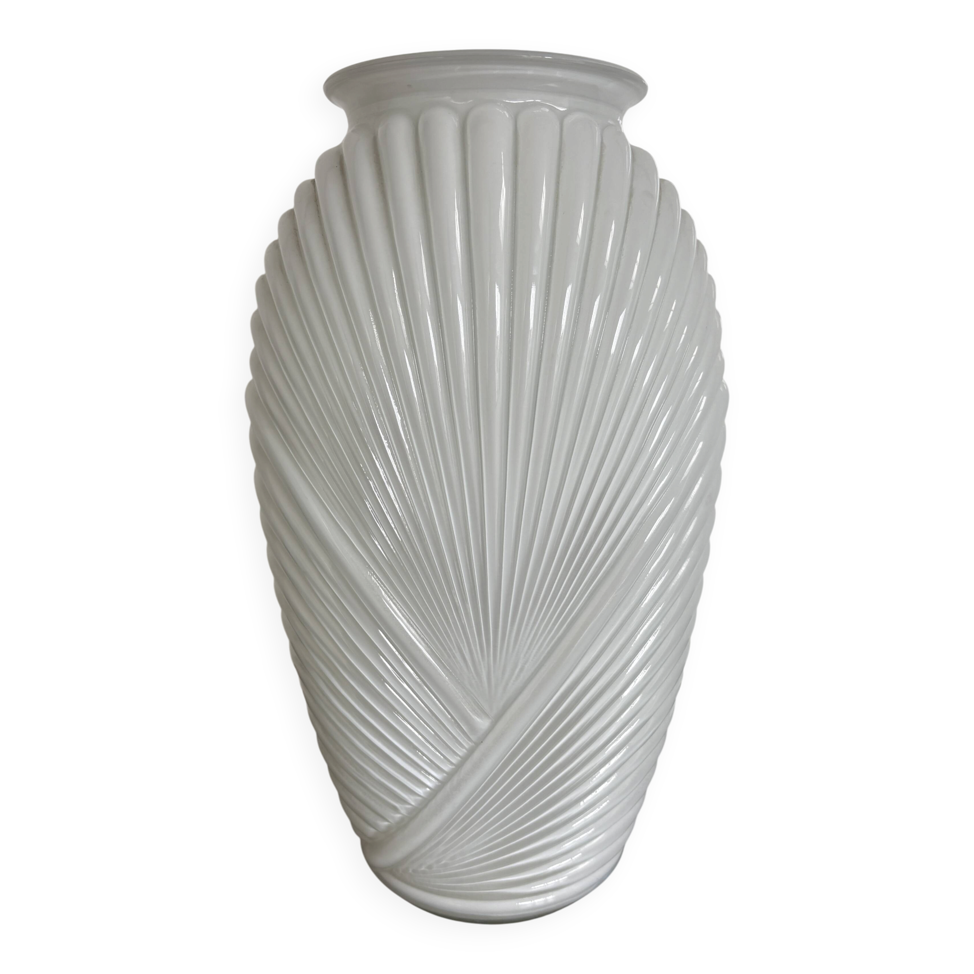 Vintage large pressed white glass vase