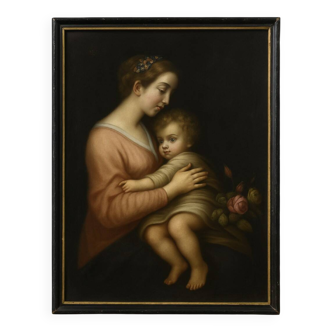 Oil on canvas, Italian school of the 18th century, depicting a Madonna with Child.