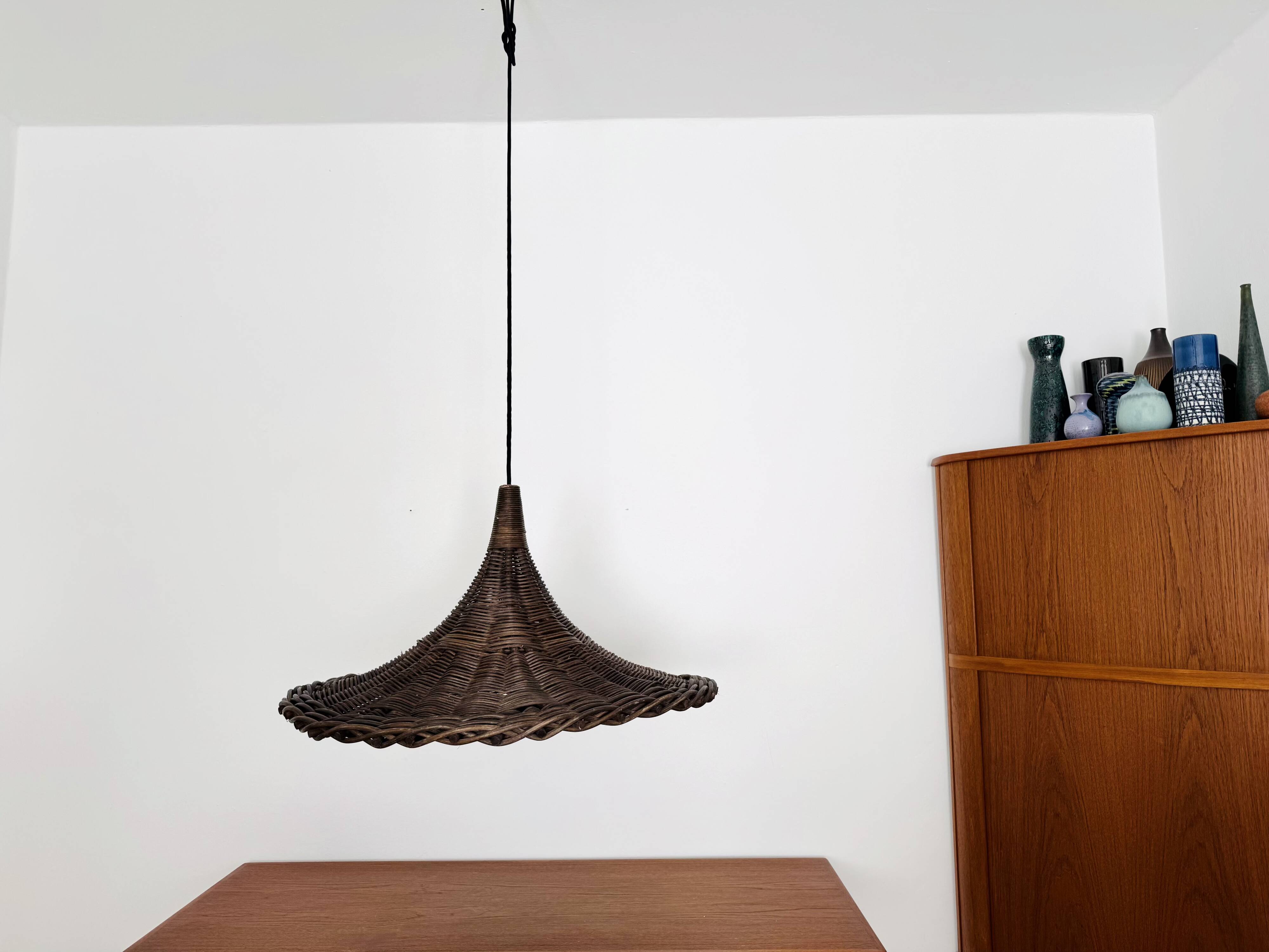 Large Italian Tulip Wicker Pendant Lamp
