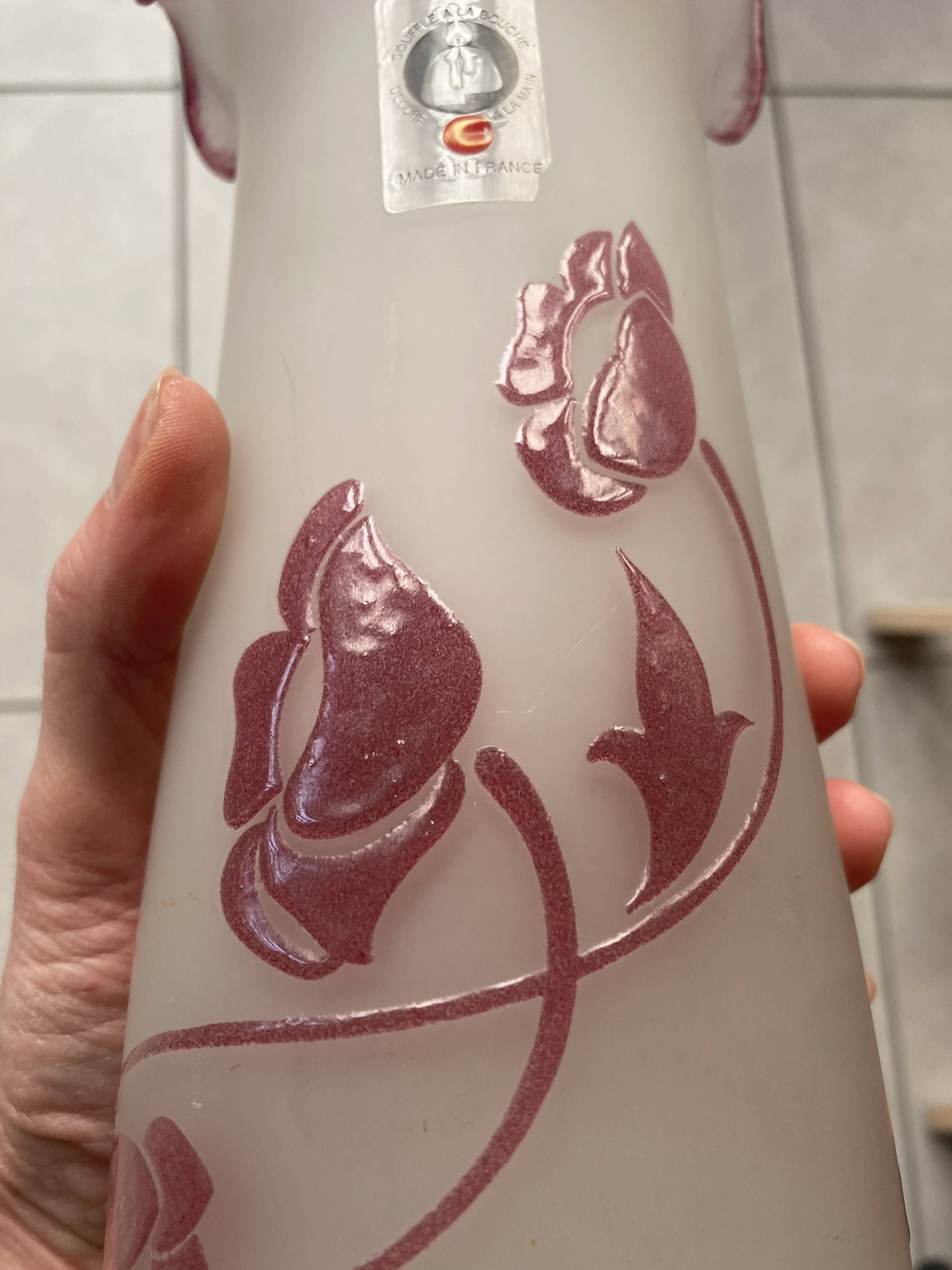 blown glass vase with art nouveau flower decoration