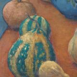Still life painting with bouquet of flowers and vegetables HST signed