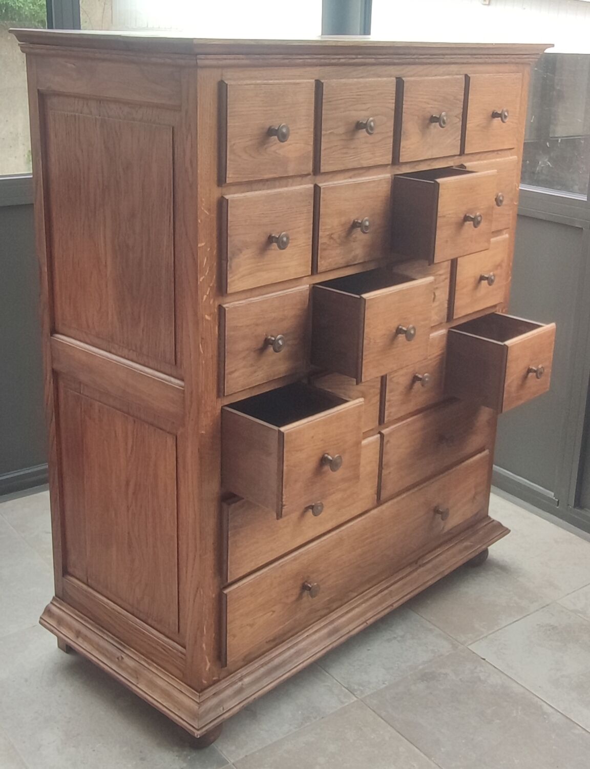 Meuble de métier en chêne 19 tiroirs