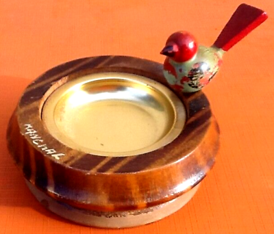 1950s hand ashtray turned wood bird décor