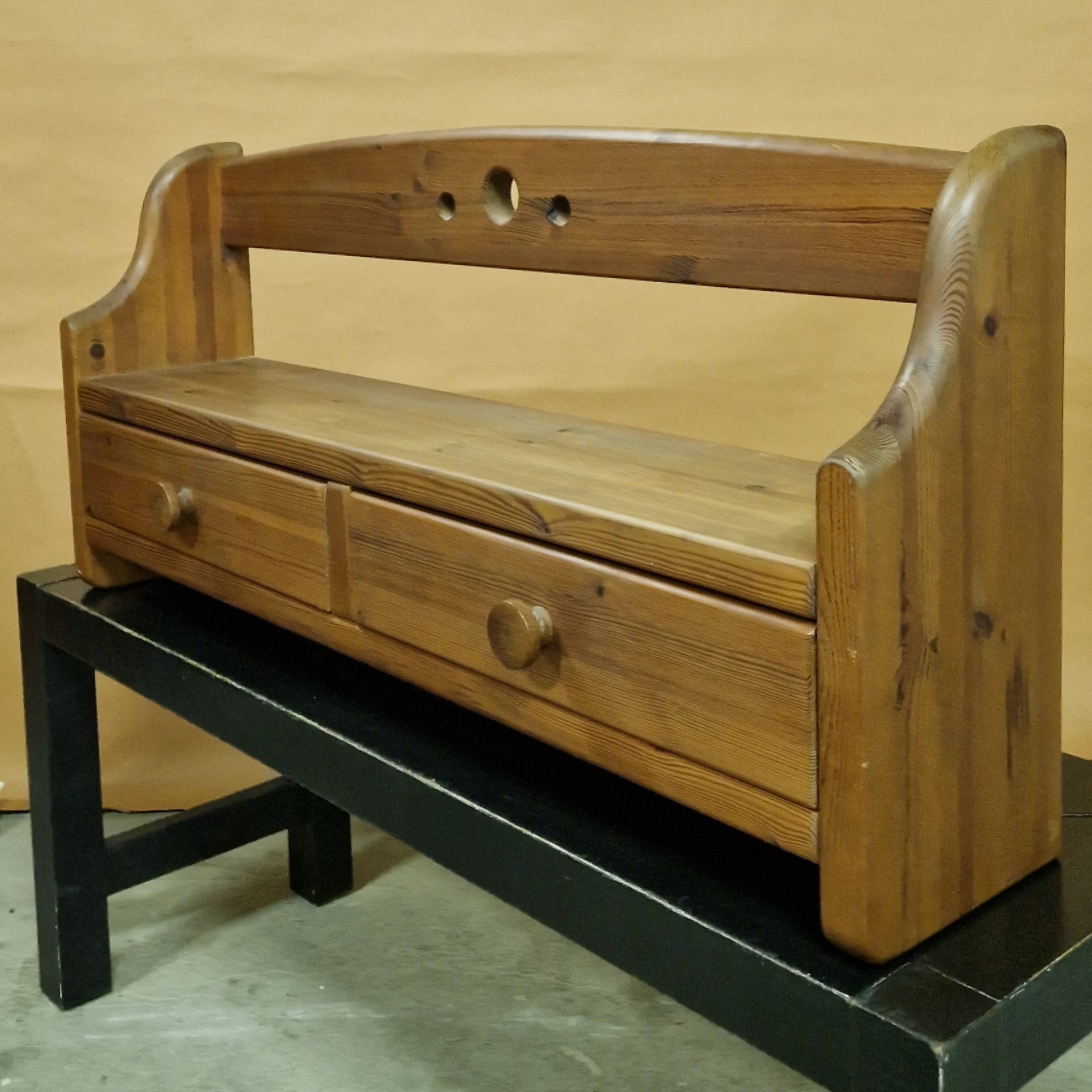 Brutalist solid pine wall mounted cabinet, Germany 1970s