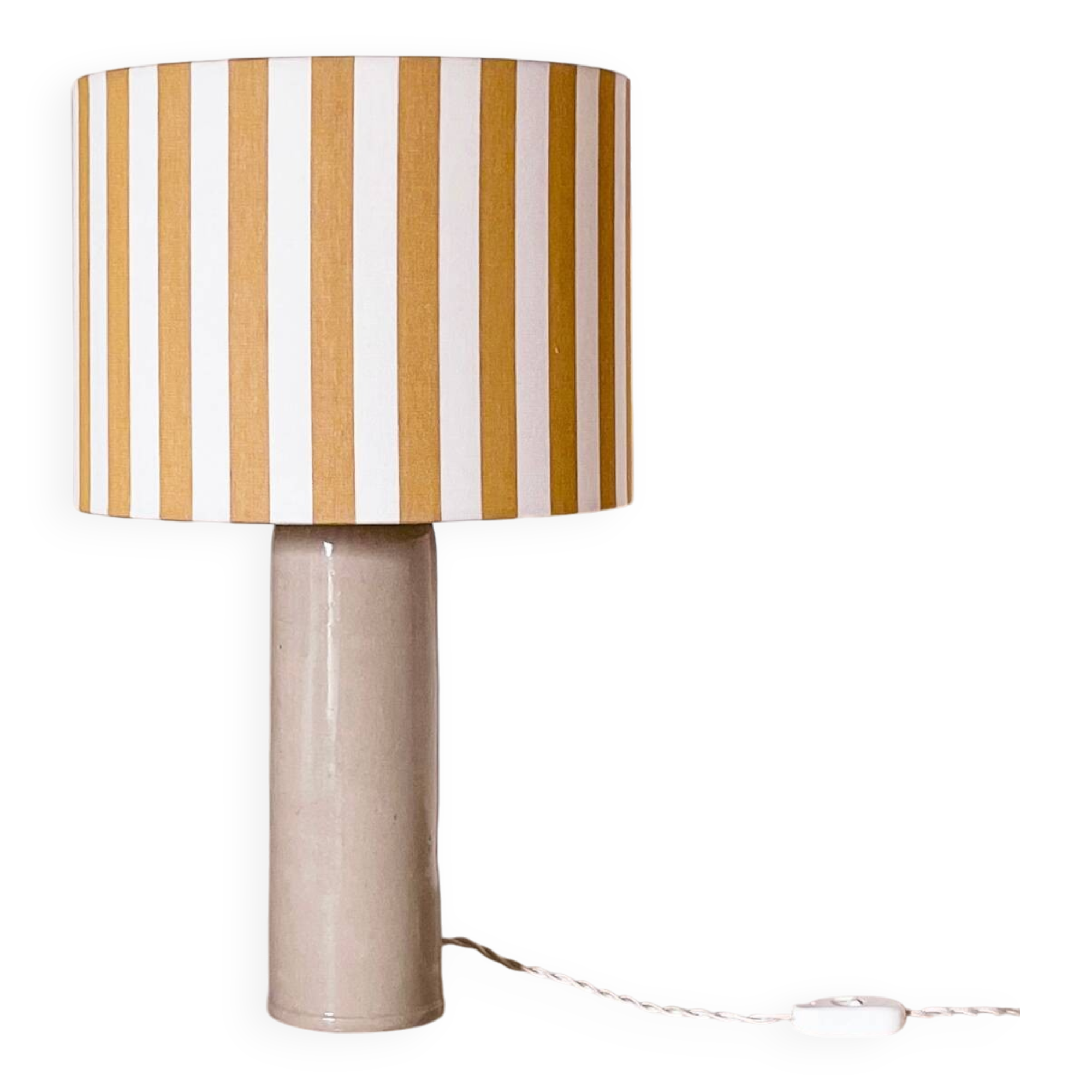 Lampe grès et abat-jour rayures jaunes