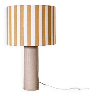 Lampe grès et abat-jour rayures jaunes
