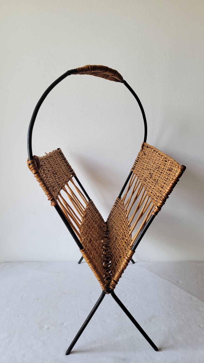 Metal and rattan magazine holder