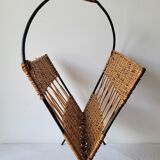 Metal and rattan magazine holder