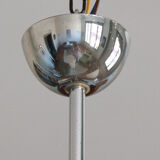 Chandelier in aluminum and chrome metal tulip white striated glass 1970 seventies