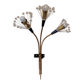 Wall lamp with 3 lights, brass and crystal balls, 1950s.
