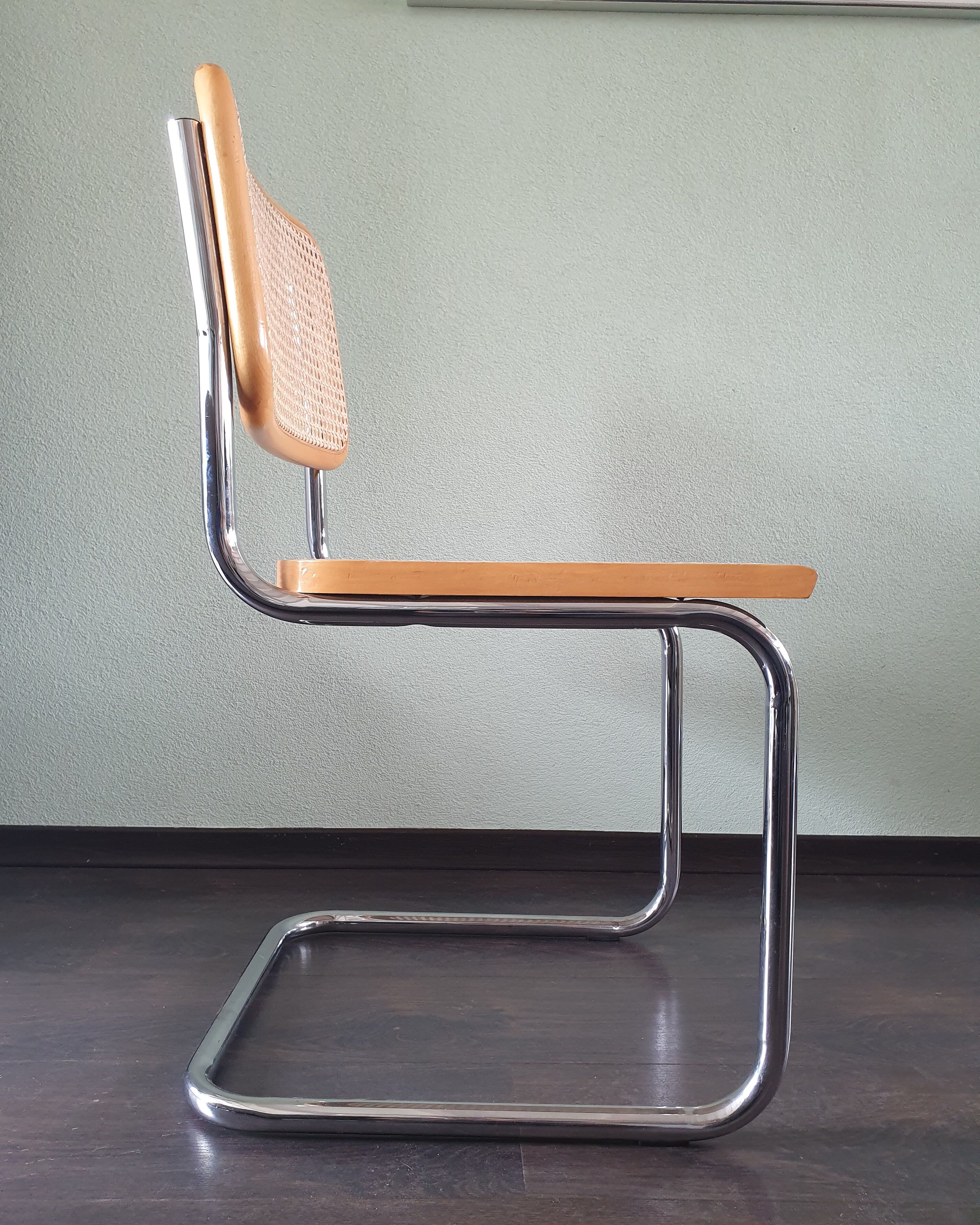 Marcel Breuer tubular frame chair with rattan seating, 70