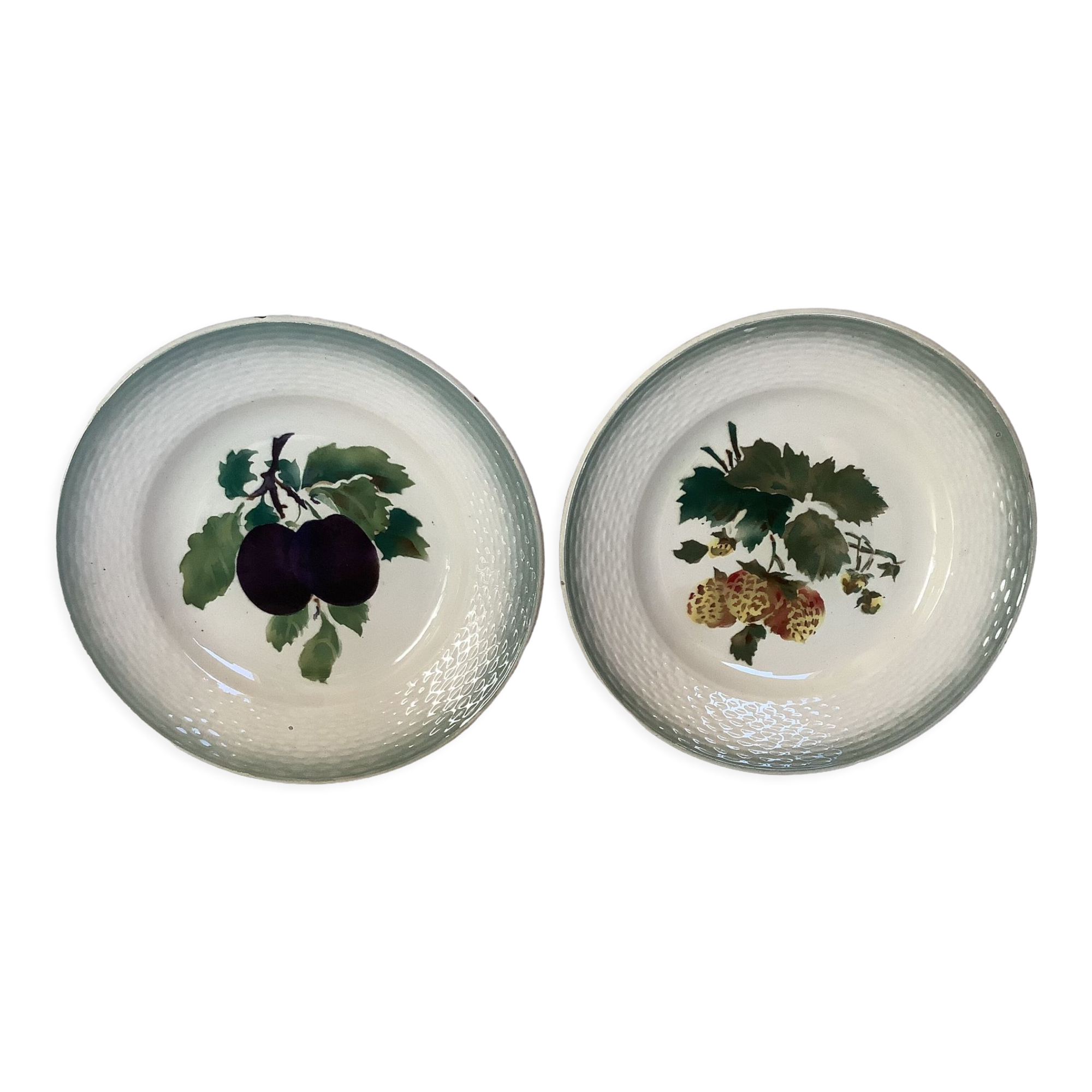 Pair of antique Saint Amand fruit plates.