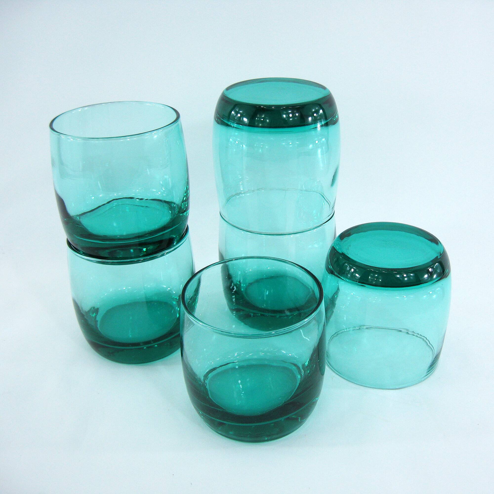 6 turquoise glass water glasses - Luminarc France - vintage 80s