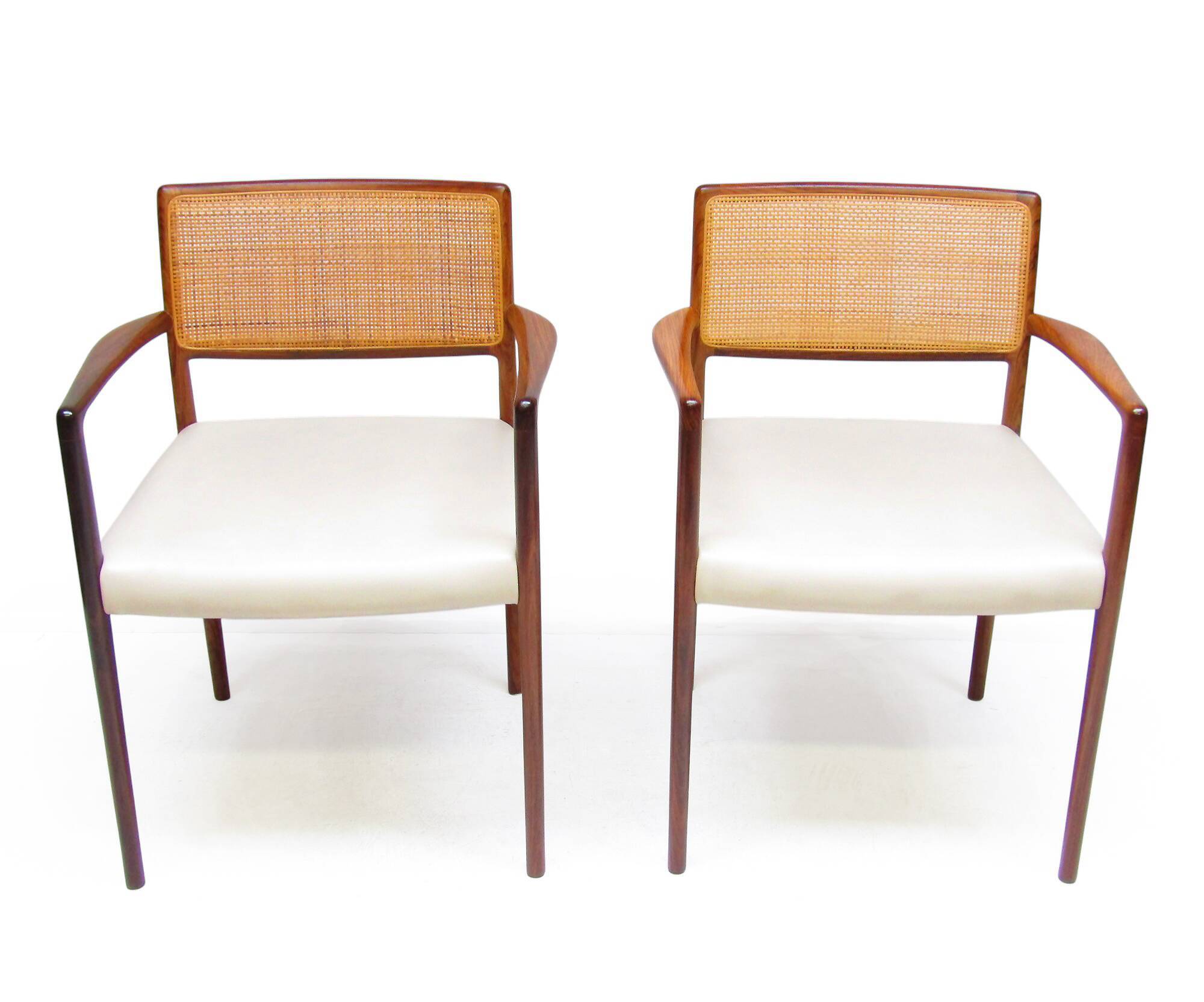 Set of 8 Danish Dining Chairs in Rosewood & Rattan attr. Niels Moller