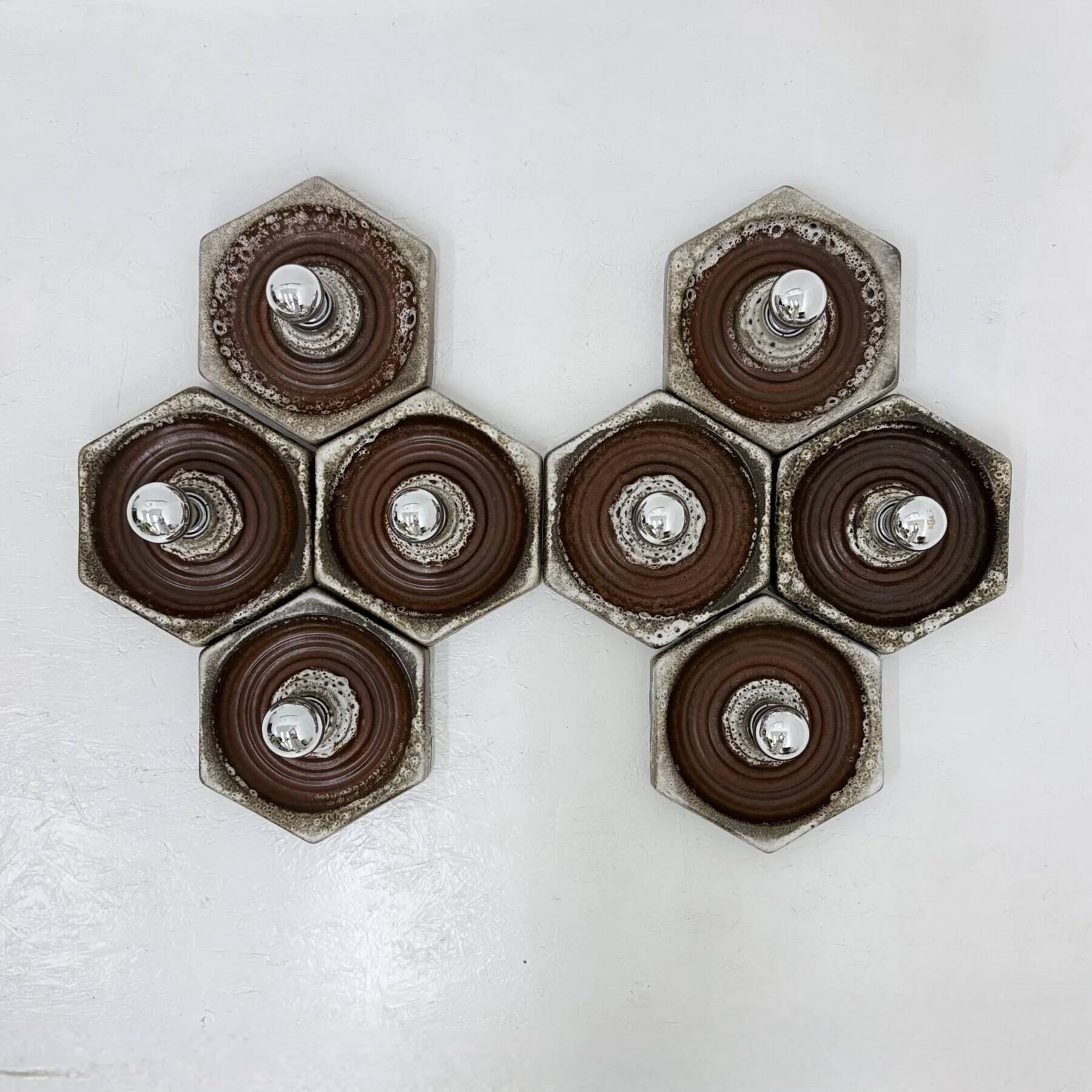 Set of 8 brown ceramic wall lamps, 1970s