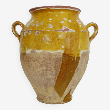 Pot à confit jaune vernissé, sud ouest de la France. Pot de conservation. XIXème