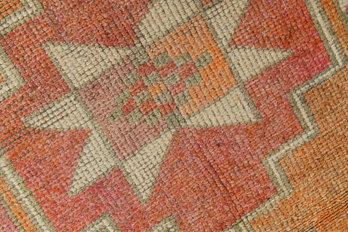 Tapis runner vintage, tons pastel délavés et motifs ethniques, 95x350Cm