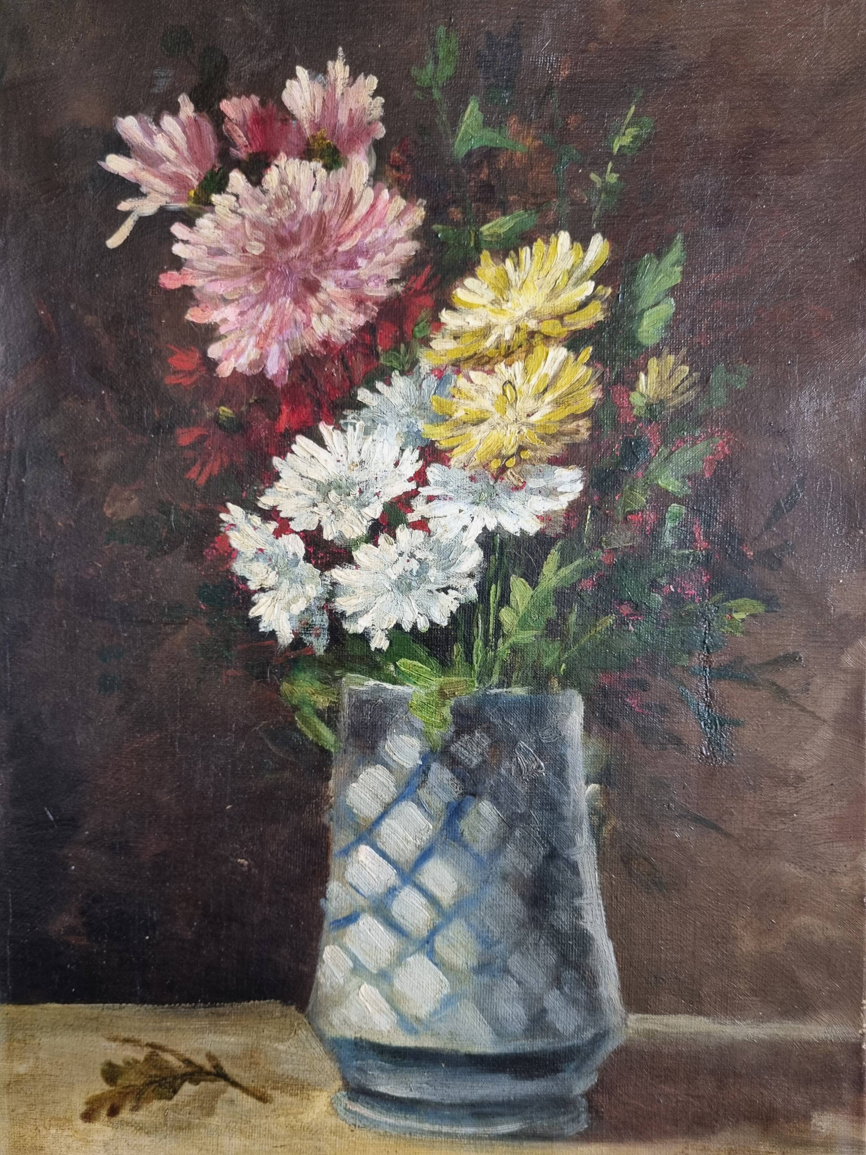 Still life with flowers, oil on canvas, signed, French school, 28 x 41 cm.