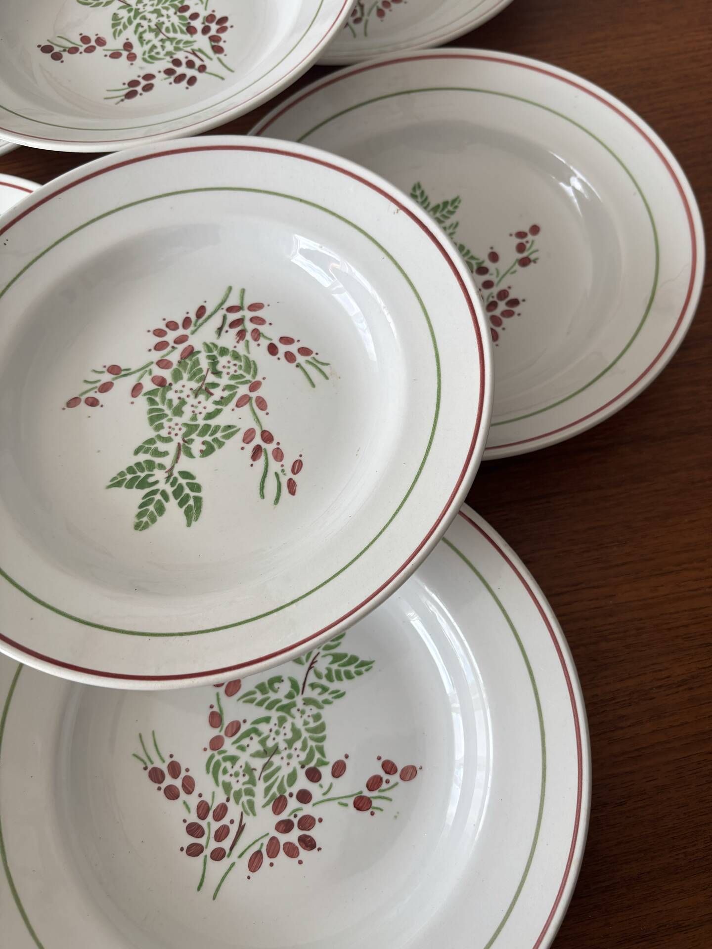 Set of 8 antique deep plates KG Lunéville, floral berry decoration.