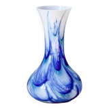 Large Murano vase in blown opaline glass with a flame pattern.