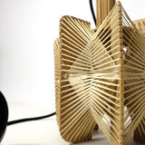 Hanging lamp in wood and threads of the 70