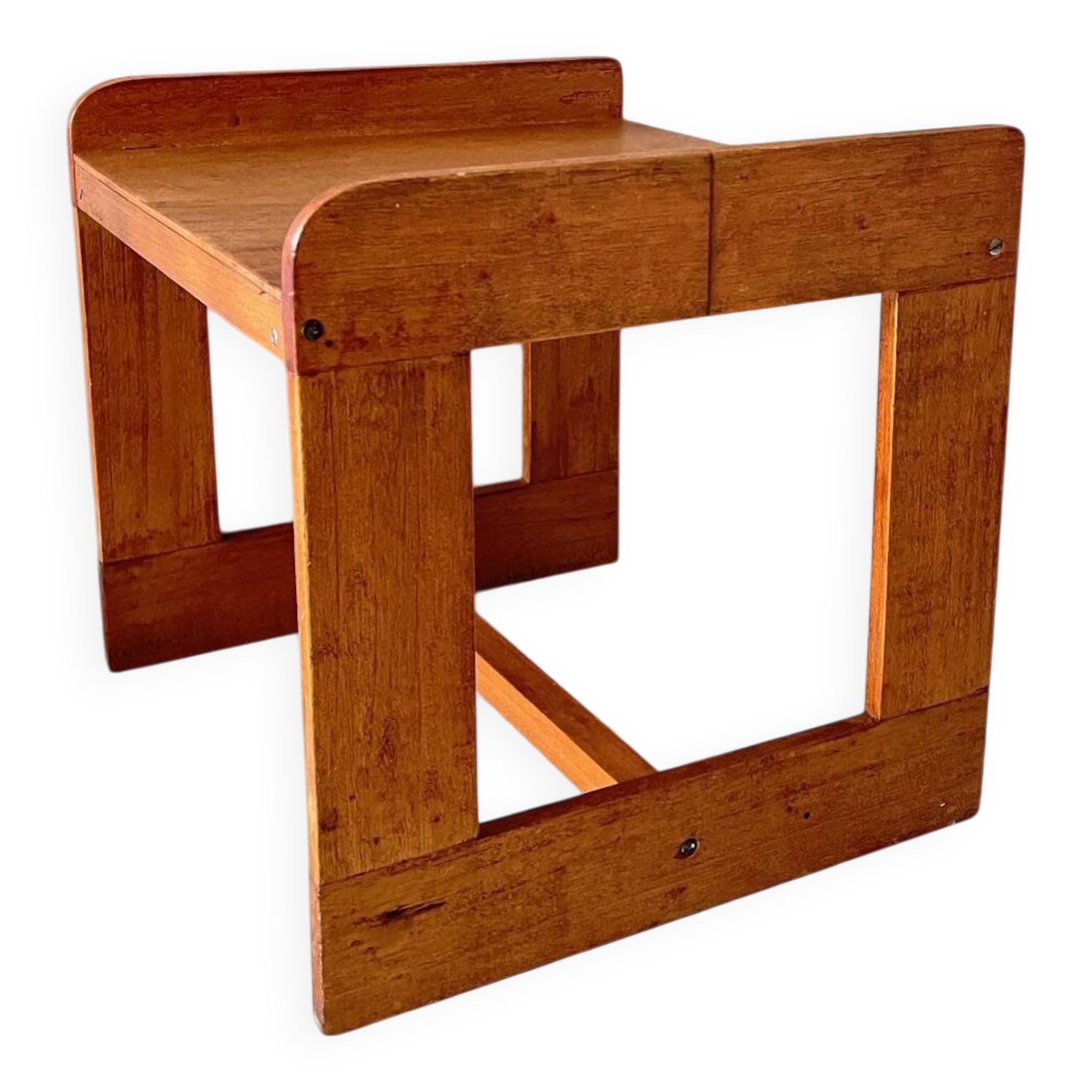 Table basse géométrique bois miel vintage