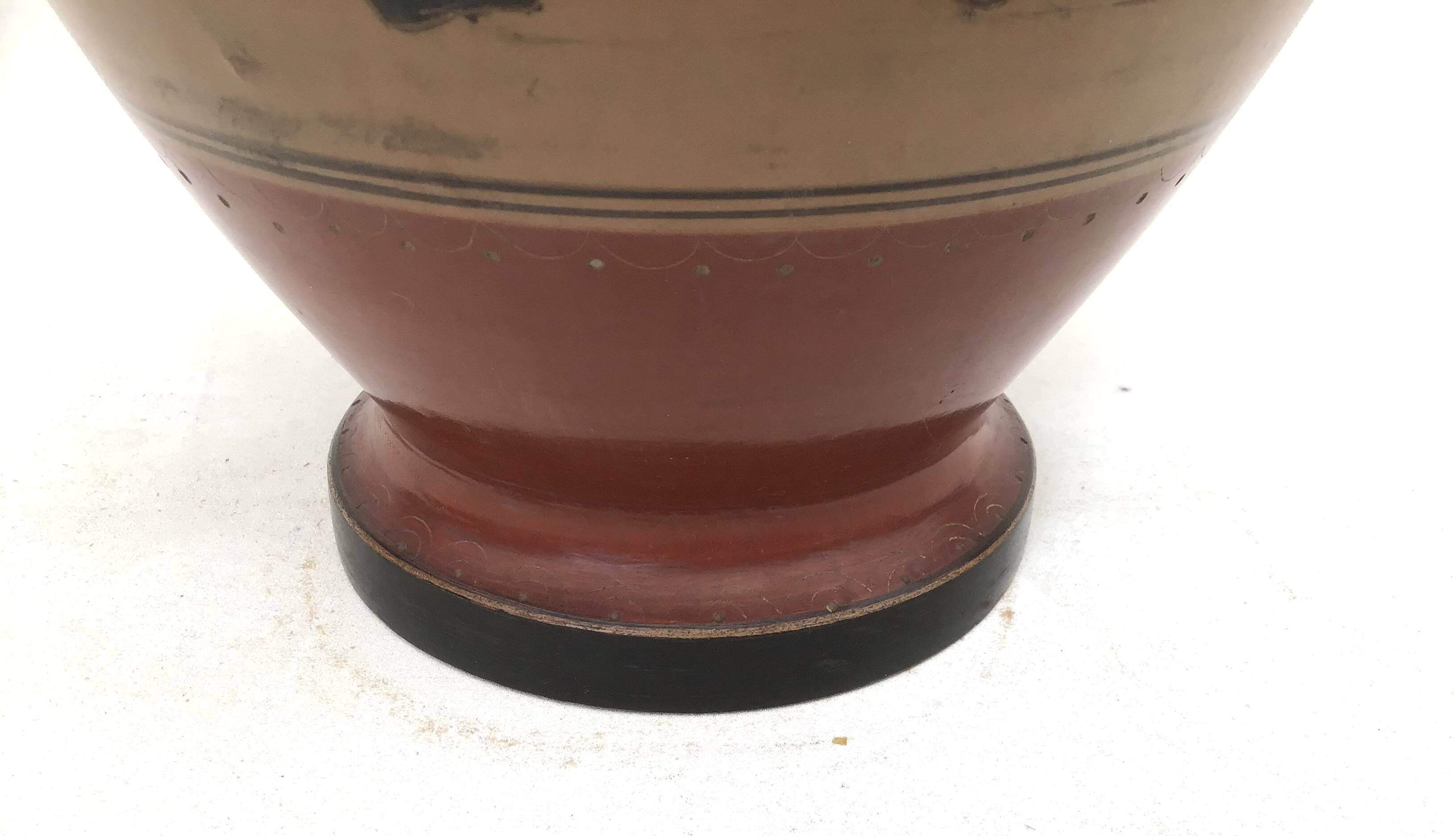 Reproduction of a Greek Attic-style black-figure vase depicting warriors