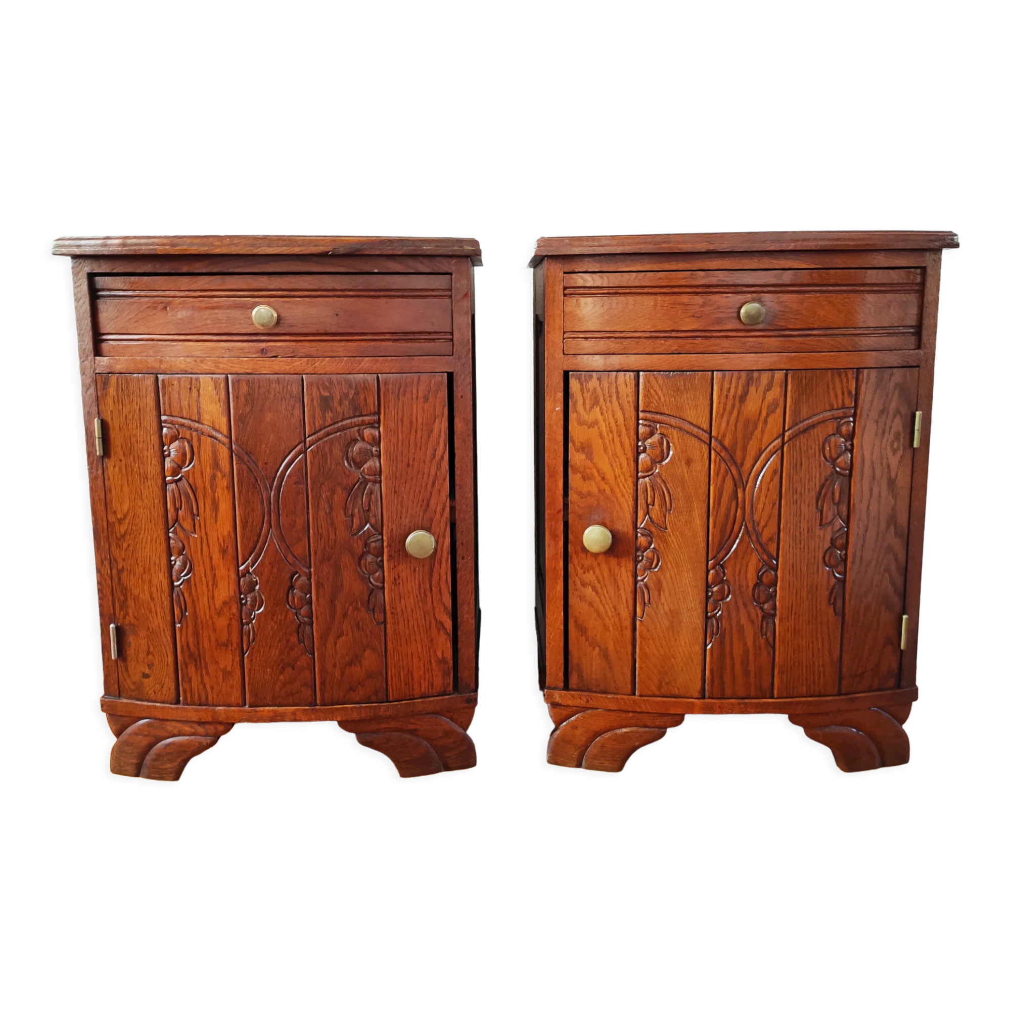 Pair of oak art deco bedside tables
