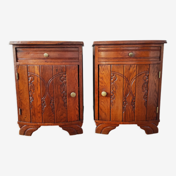 Pair of oak art deco bedside tables