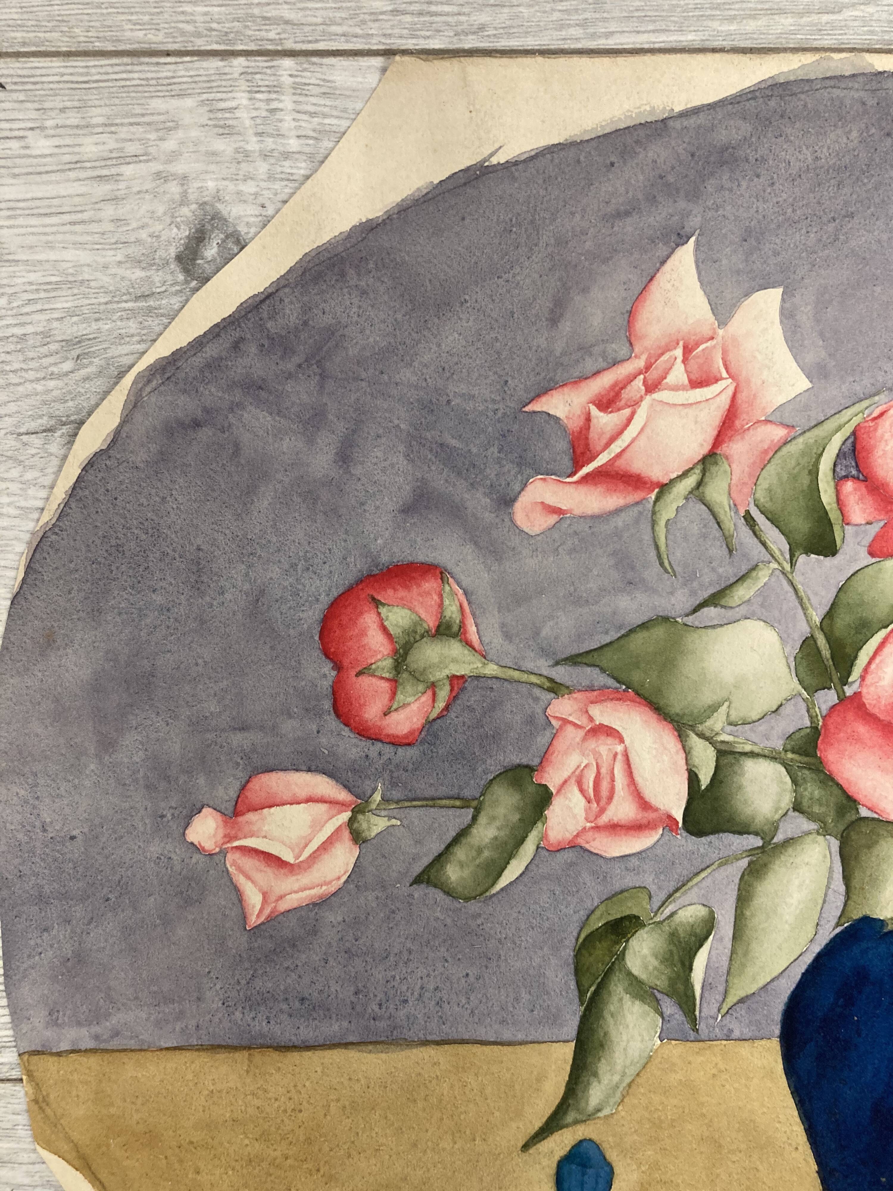 Watercolor with vintage double-sided rose bouquets