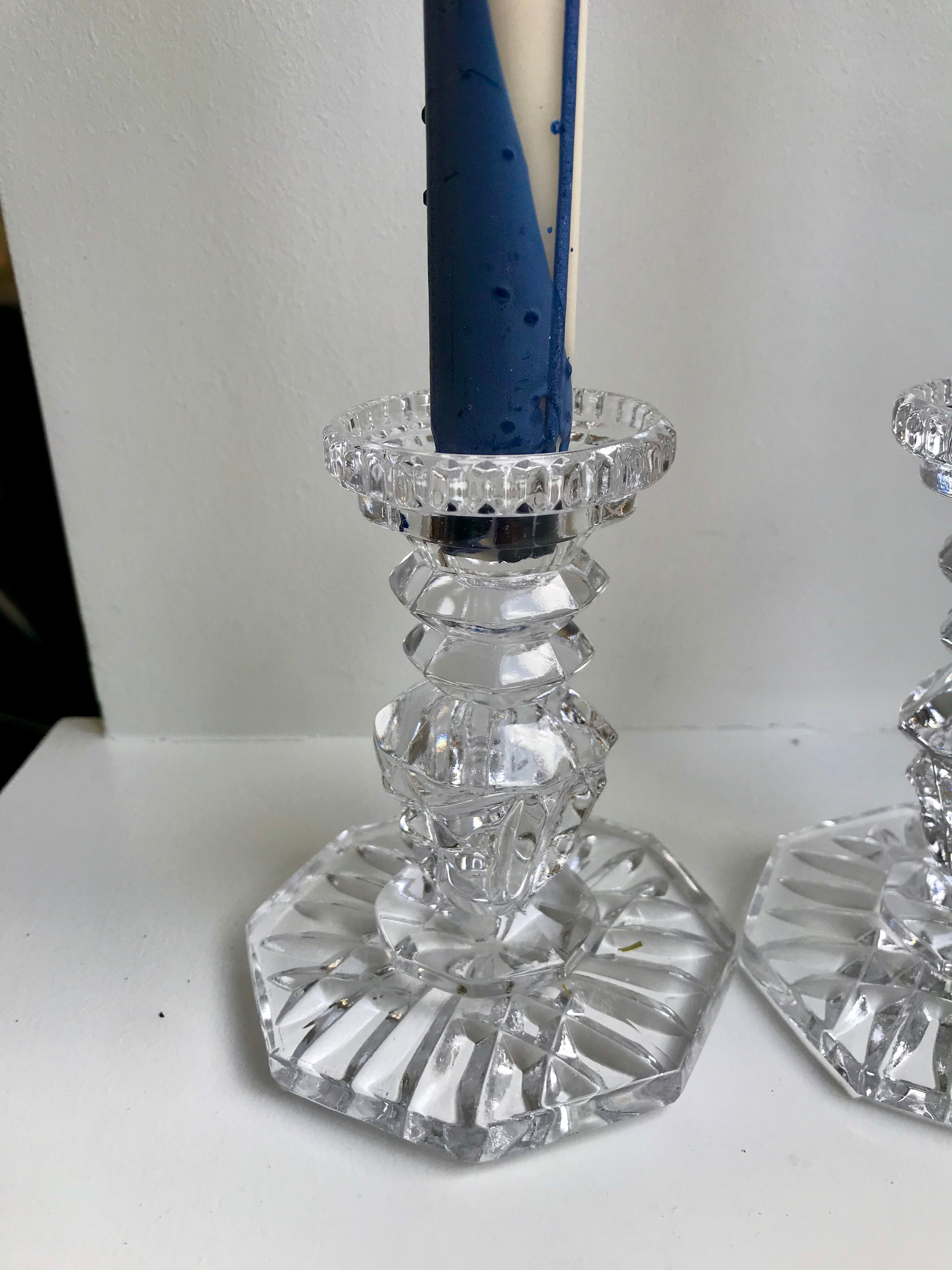 Pair of molded glass candle holders 50-60s
