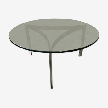 Table basse chrome et dalle de verre