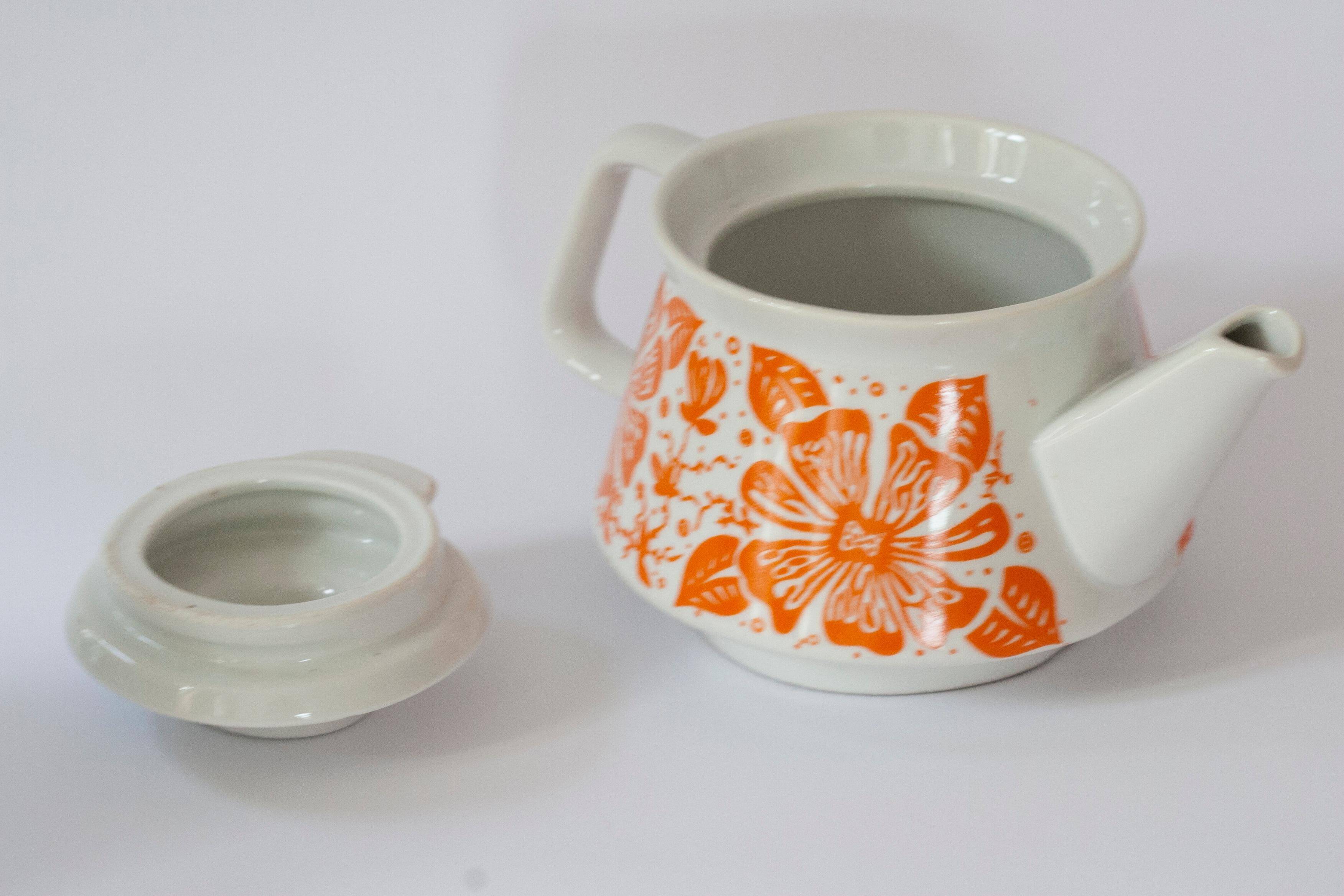 Small white porcelain teapot from the mid-20th century, Europe, 1960s.