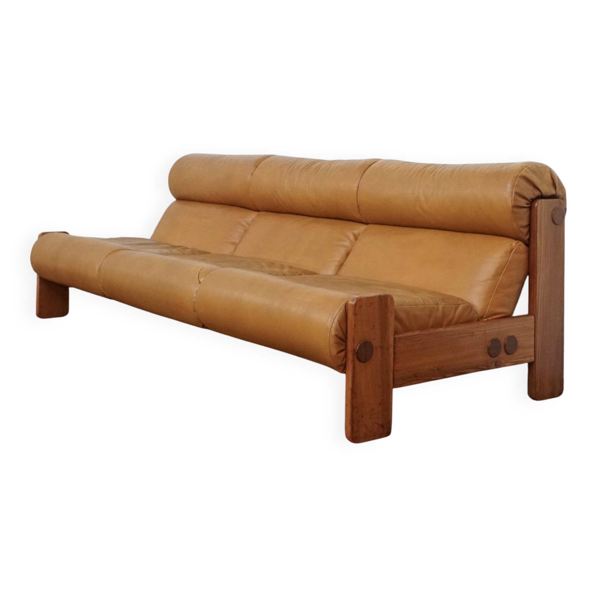 Leather and pine wood sofa by Erik Deforche for Hi Plan