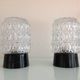 Pair of cylindrical structured glass ceiling lights / vintage 60s-70s
