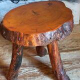 Brutalist sofa tip table in vintage solid wood