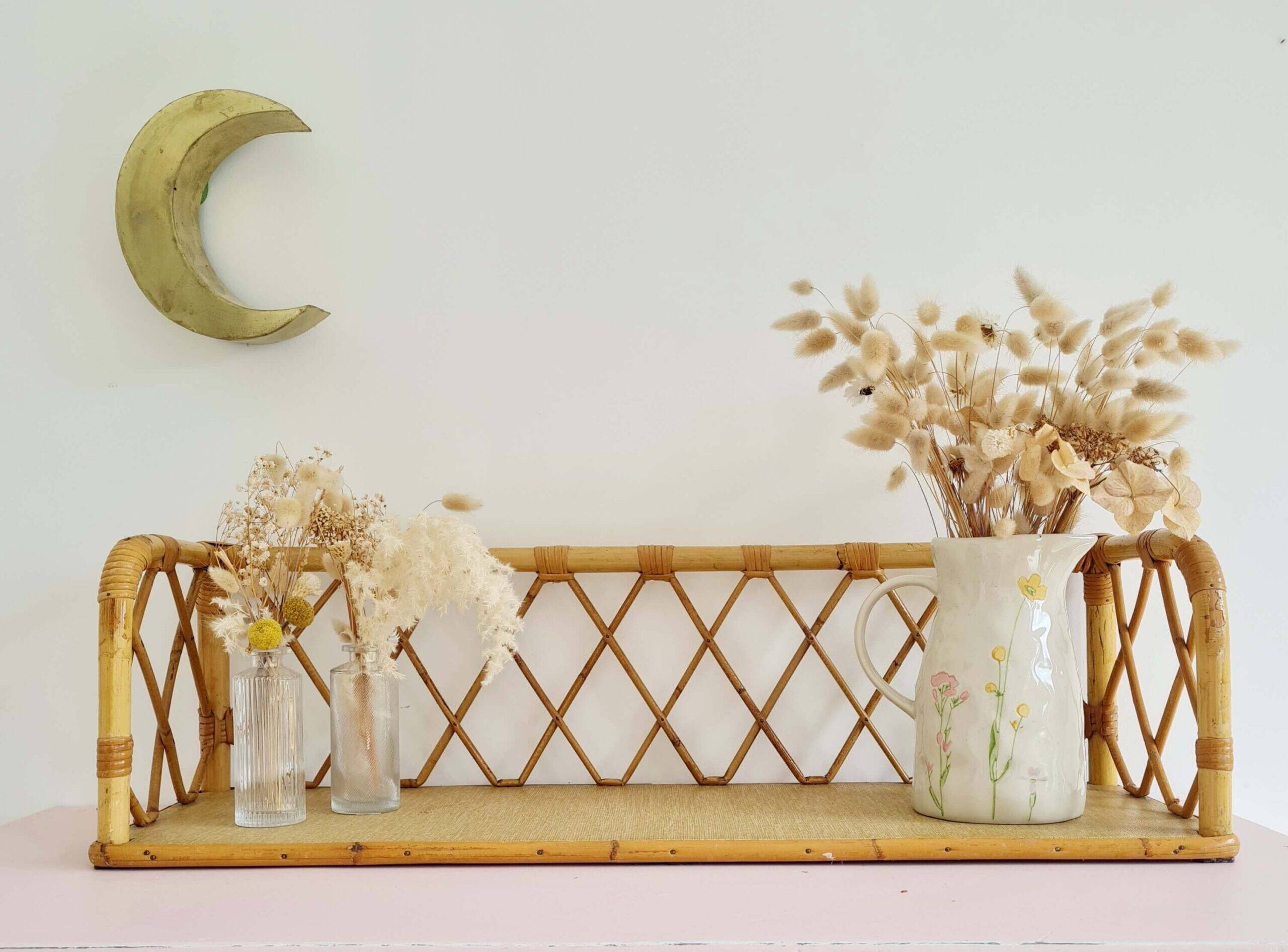 Antique rattan shelf