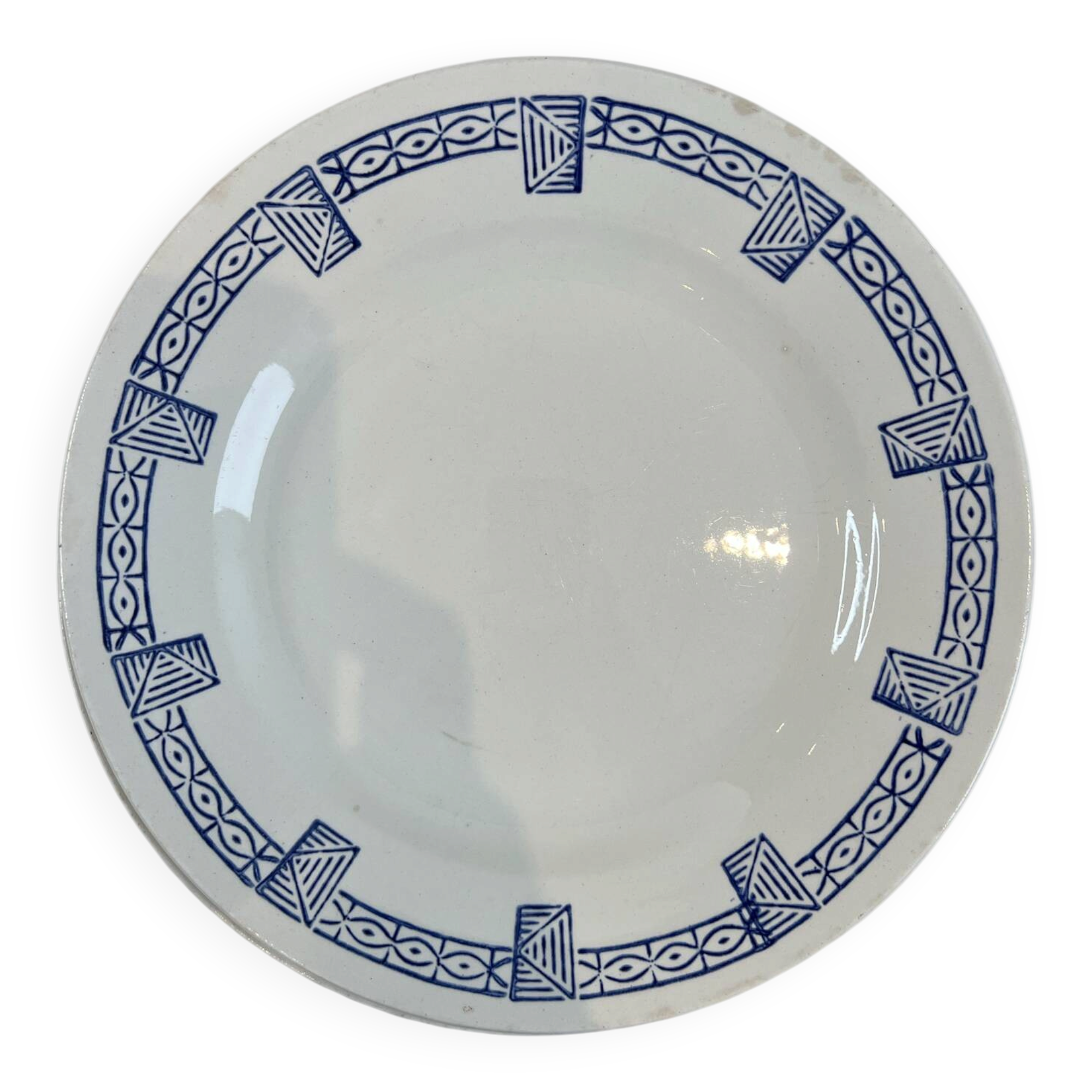 Gien earthenware plate - Lorris collection - blue geometric pattern