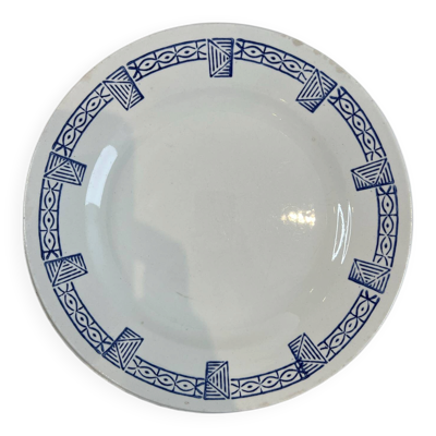 Assiette en faïence Gien - collection Lorris - motif géométrique bleu