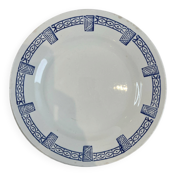 Assiette en faïence Gien - collection Lorris - motif géométrique bleu