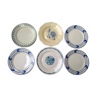 6 old blue plates