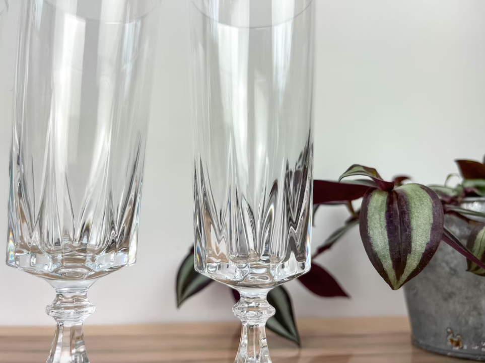 Set of 6 crystal champagne flutes of Arques model Louvre