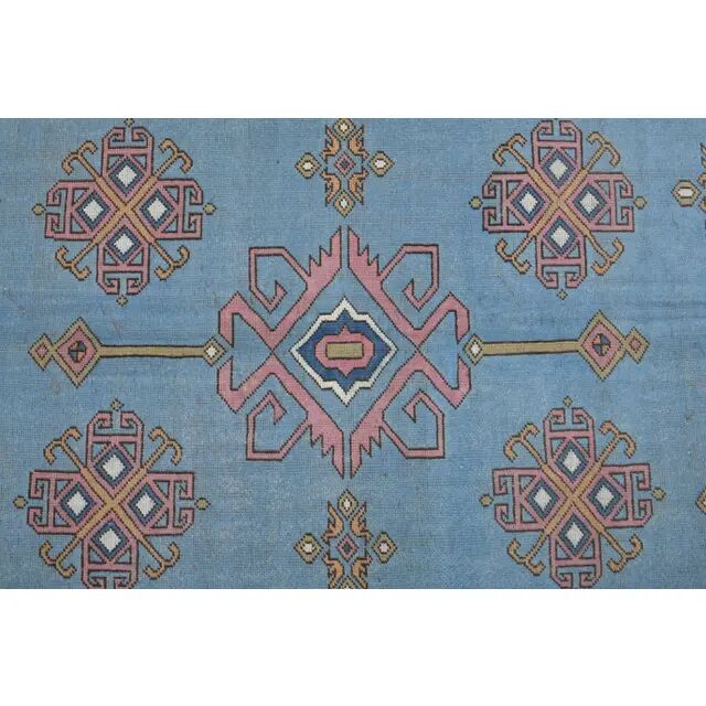 Vintage Turkish hand-knotted wool cotton blue area rug 170x259