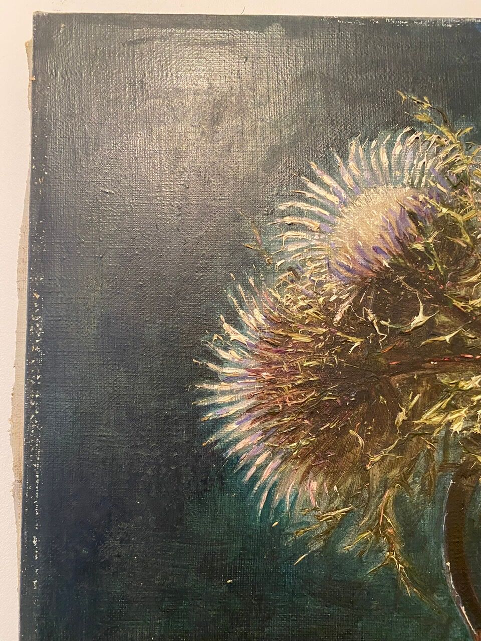 Old painting, still life with thistles signed C.Jung, 1928