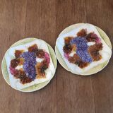 Two old slip dessert plates. "grapes and foliage" patterns