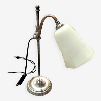 lampe monte baisse orientable col de cygne avec abat jour en pate de verre